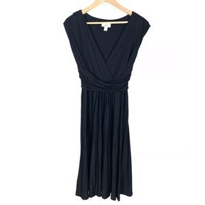 Ann Taylor Loft Dress Black V-Neck Ruched Waist XS